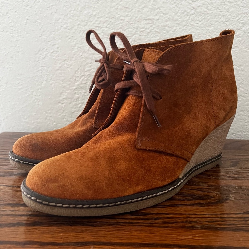 J.Crew MacAlister Brown Suede Wedge Ankle Boots Size 10